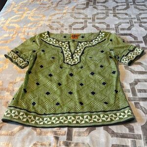 Tory Burch Olive Green and Navy Blue top, size 8